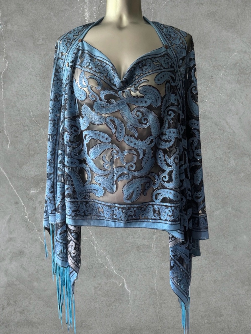 2 for $30 | Light Blue Paisley Fringe Wrap Scarf Top